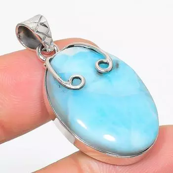 Natural Republic Larimar Gemstone 925 Solid Sterling Silver Pendant 1.75 D1h90