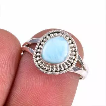 Natural Republic Larimar Gemstone 925 Solid Sterling Silver Gift Ring S.7 n3s64