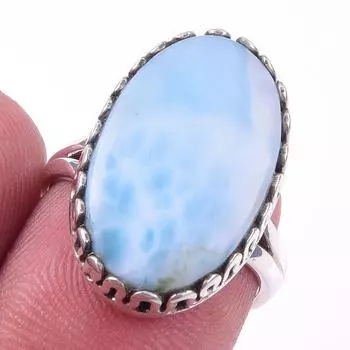 Natural Republic Larimar Gemstone 925 Solid Sterling Silver Gift Ring S.6 f4l85