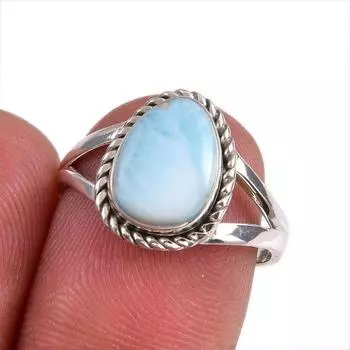 Natural Republic Larimar Gemstone 925 Solid Sterling Silver Gift Ring S.7 d1h79