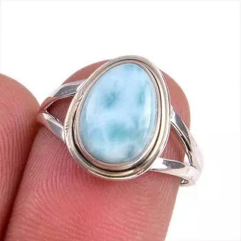 Natural Republic Larimar Gemstone 925 Solid Sterling Silver Gift Ring S.7 C6b64