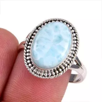 Natural Republic Larimar Gemstone 925 Solid Sterling Silver Gift Ring S.9 U8H19