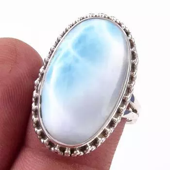 Natural Republic Larimar Gemstone 925 Solid Sterling Silver Gift Ring S.8 r6N22