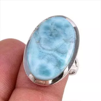 Natural Republic Larimar Gemstone 925 Solid Sterling Silver Gift Ring S.8 J4N97