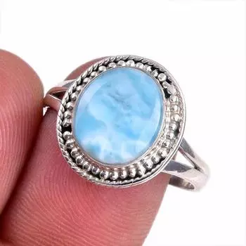 Natural Republic Larimar Gemstone 925 Solid Sterling Silver Gift Ring S.10 f2u74
