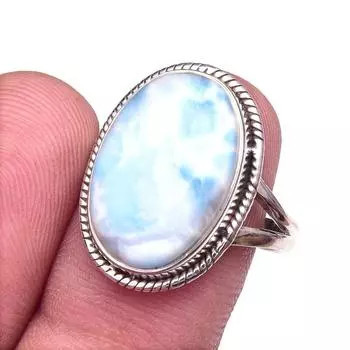 Natural Republic Larimar Gemstone 925 Solid Sterling Silver Gift Ring S.8 p6T70