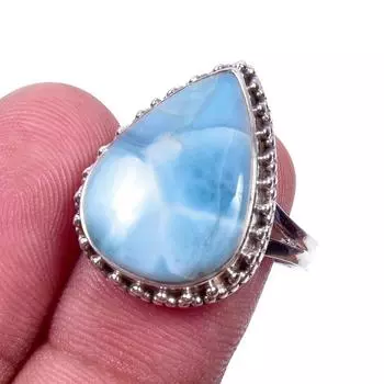 Natural Republic Larimar Gemstone 925 Solid Sterling Silver Gift Ring S.8 R9N40