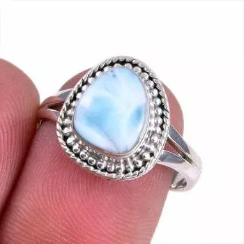 Natural Republic Larimar Gemstone 925 Solid Sterling Silver Gift Ring S.8 n8T28