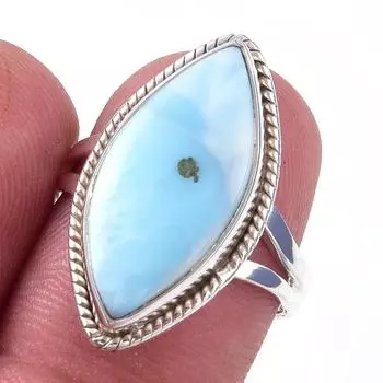 Natural Republic Larimar Gemstone 925 Solid Sterling Silver Gift Ring S.7 u8A68