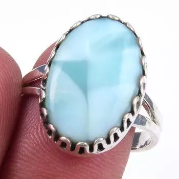 Natural Republic Larimar Gemstone 925 Solid Sterling Silver Gift Ring S.9 d6T36