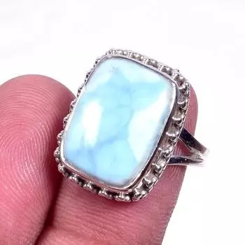 Natural Republic Larimar Gemstone 925 Solid Sterling Silver Gift Ring S.7 G4d91