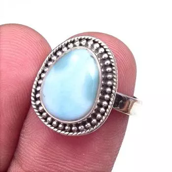 Natural Republic Larimar Gemstone 925 Solid Sterling Silver Gift Ring S.6 H1h03