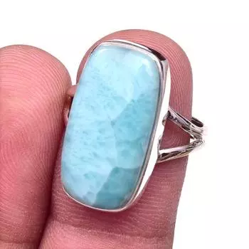 Natural Republic Larimar Gemstone 925 Solid Sterling Silver Gift Ring S.7 K6Q69