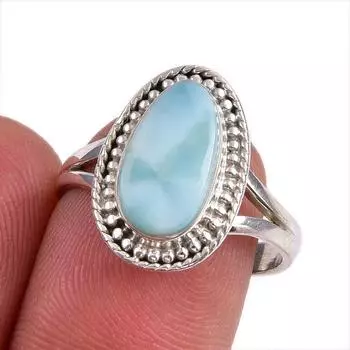Natural Republic Larimar Gemstone 925 Solid Sterling Silver Gift Ring S.8 g1z16