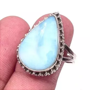 Natural Republic Larimar Gemstone 925 Solid Sterling Silver Gift Ring S.9 P1B38