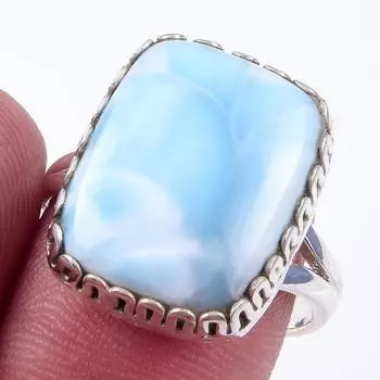 Natural Republic Larimar Gemstone 925 Solid Sterling Silver Gift Ring S.8 z2l41
