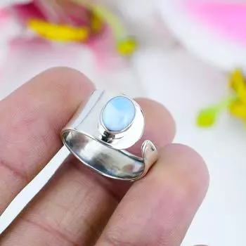 Natural Republic Larimar Gemstone 925 Solid Sterling Silver Gift Ring S.10 L0T95
