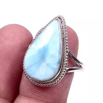 Natural Republic Larimar Gemstone 925 Solid Sterling Silver Gift Ring S.8 u7F94