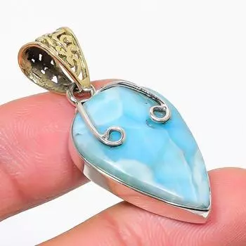 Natural Republic Larimar Gemstone 925 Solid Sterling Silver Pendant 1.75 w5y00