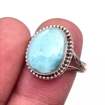 Natural Republic Larimar Gemstone 925 Solid Sterling Silver Gift Ring S.9 v2I45