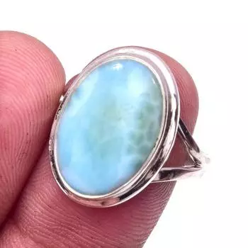 Natural Republic Larimar Gemstone 925 Solid Sterling Silver Gift Ring S.8 I0J17
