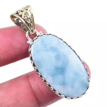 Natural Republic Larimar Gemstone 925 Solid Sterling Silver Pendant 1.75 b3y21