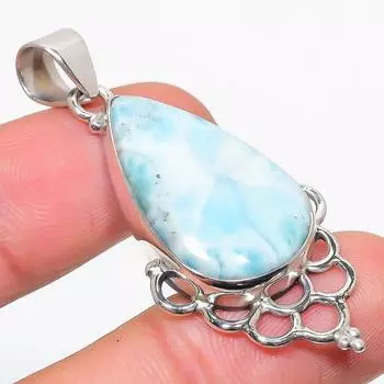 Natural Republic Larimar Gemstone 925 Solid Sterling Silver Pendant 2.25 g6S03