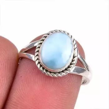 Natural Republic Larimar Gemstone 925 Solid Sterling Silver Gift Ring S.7 G2E53