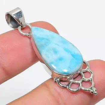 Natural Republic Larimar Gemstone 925 Solid Sterling Silver Gift Pendant 2 W4O62