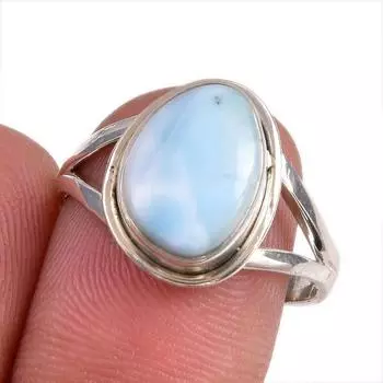 Natural Republic Larimar Gemstone 925 Solid Sterling Silver Gift Ring S.8 h8m14