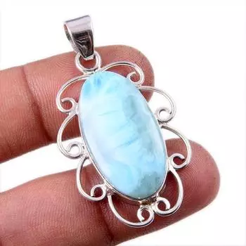 Natural Republic Larimar Gemstone 925 Solid Sterling Silver Gift Pendant 2 w0r62