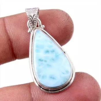 Natural Republic Larimar Gemstone 925 Solid Sterling Silver Pendant 1.5 z9b85