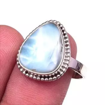 Natural Republic Larimar Gemstone 925 Solid Sterling Silver Gift Ring S.9 H7A96
