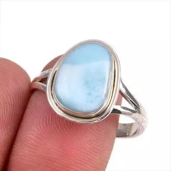 Natural Republic Larimar Gemstone 925 Solid Sterling Silver Gift Ring S.10 f0Q21
