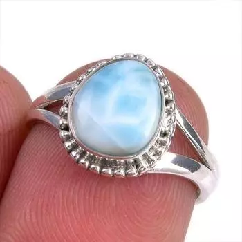 Natural Republic Larimar Gemstone 925 Solid Sterling Silver Gift Ring S.6 D8r81