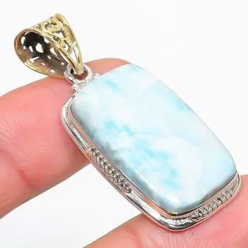 Natural Republic Larimar Gemstone 925 Solid Sterling Silver Gift Pendant 2 c3K76