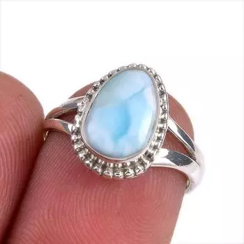 Natural Republic Larimar Gemstone 925 Solid Sterling Silver Gift Ring S.6 f3o46
