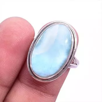 Natural Republic Larimar Gemstone 925 Solid Sterling Silver Gift Ring S.8 S6A69