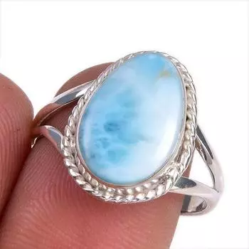 Natural Republic Larimar Gemstone 925 Solid Sterling Silver Gift Ring S.8 t3T33