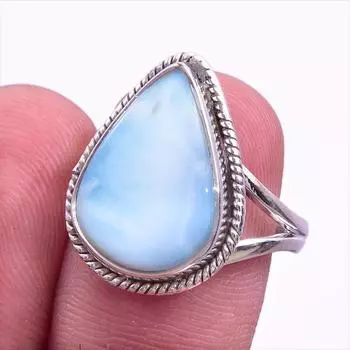 Natural Republic Larimar Gemstone 925 Solid Sterling Silver Gift Ring S.7 q0J38