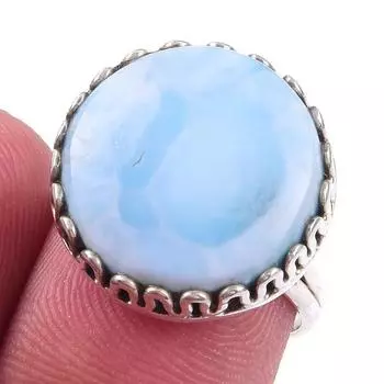 Natural Republic Larimar Gemstone 925 Solid Sterling Silver Gift Ring S.6 L5h30