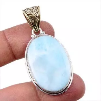 Natural Republic Larimar Gemstone 925 Solid Sterling Silver Gift Pendant 2 I5e76