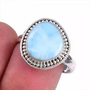 Natural Republic Larimar Gemstone 925 Solid Sterling Silver Gift Ring S.9 g4i23