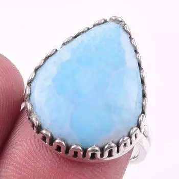 Natural Republic Larimar Gemstone 925 Solid Sterling Silver Gift Ring S.7 o2O65