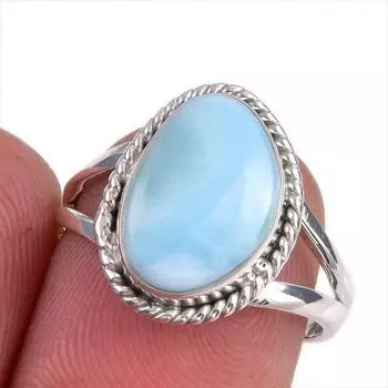 Natural Republic Larimar Gemstone 925 Solid Sterling Silver Gift Ring S.7 p5f55