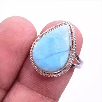 Natural Republic Larimar Gemstone 925 Solid Sterling Silver Gift Ring S.7 J1r27