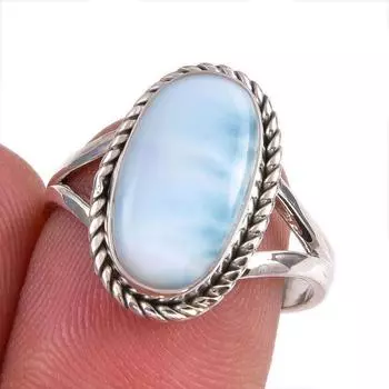 Natural Republic Larimar Gemstone 925 Solid Sterling Silver Gift Ring S.7 k0S21