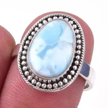 Natural Republic Larimar Gemstone 925 Solid Sterling Silver Gift Ring S.7 b0H79