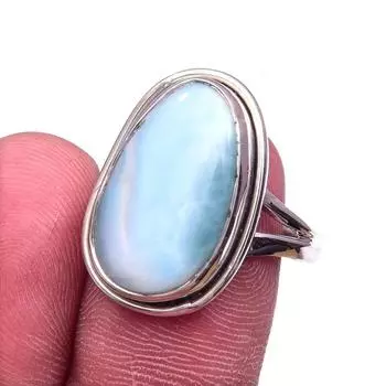 Natural Republic Larimar Gemstone 925 Solid Sterling Silver Gift Ring S.9 q8m95