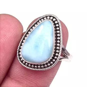 Natural Republic Larimar Gemstone 925 Solid Sterling Silver Gift Ring S.9 J3g39